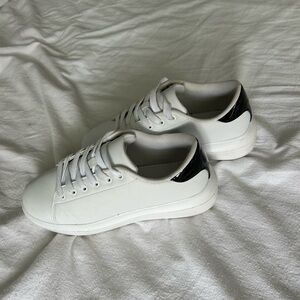 White Sneakers with Black Heel